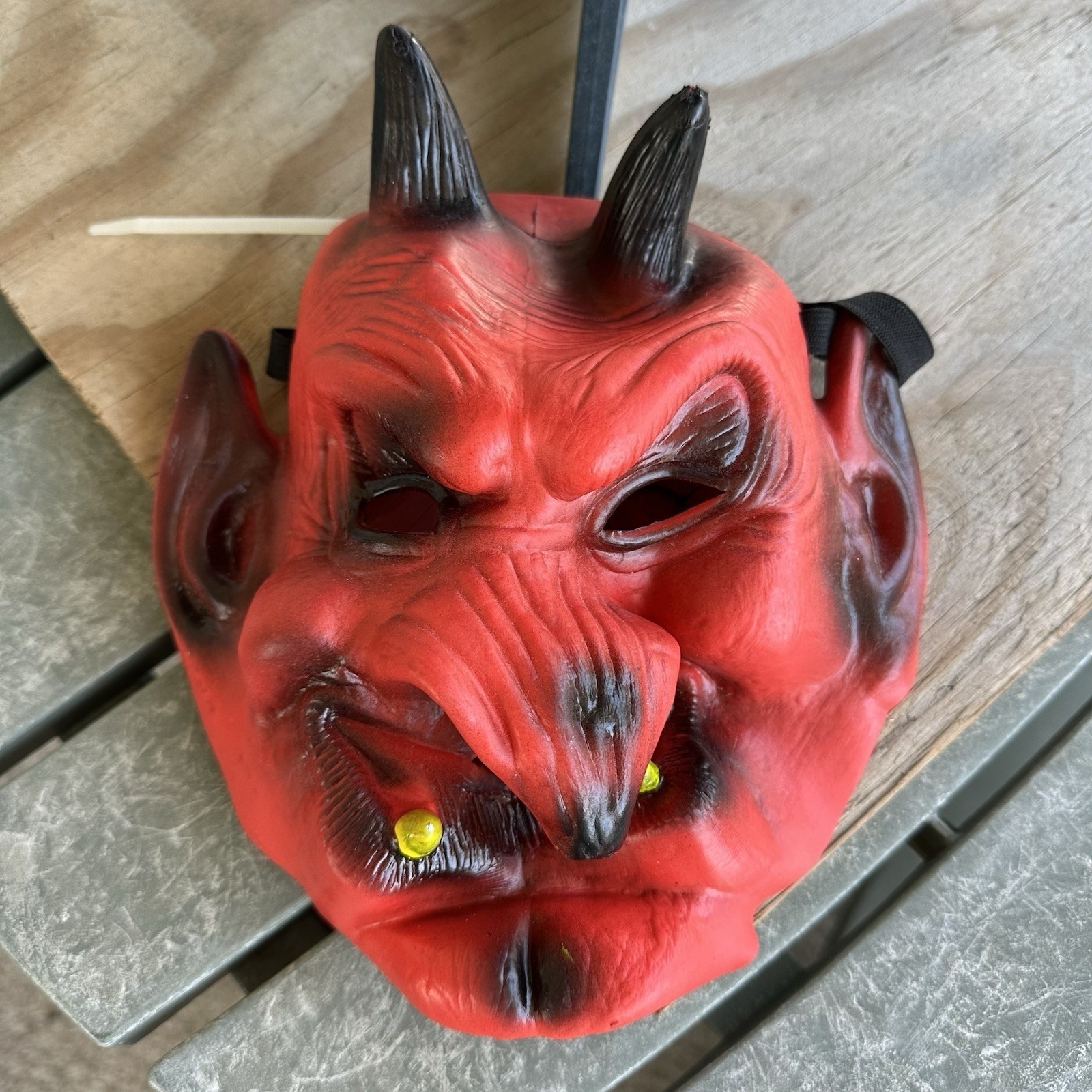 Devil Red Rubber Halloween Mask With Elastic Head Strap Adult